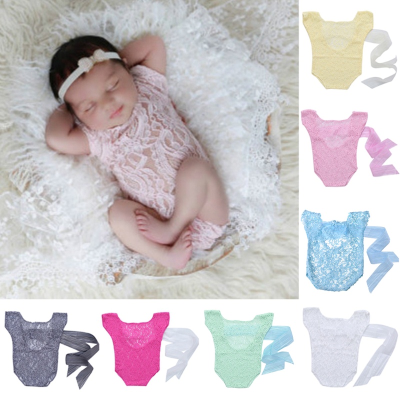 Bộ Áo Liền Quần Phối Ren Dùng Làm Đạo Cụ Chụp Ảnh Cho Bé Gái