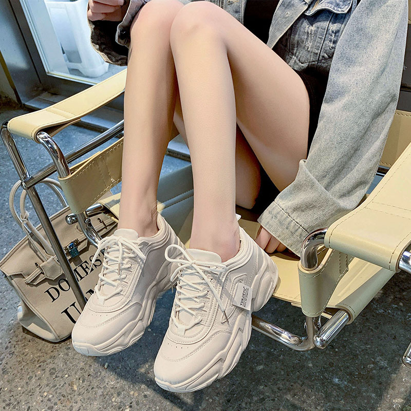 Giày thể thao nữ Yunji - giày sneaker nữ 2 màu trắng kem da mềm đế độn cao 5 cm giày nữ ulzzang hàn quốc giá rẻ 2021