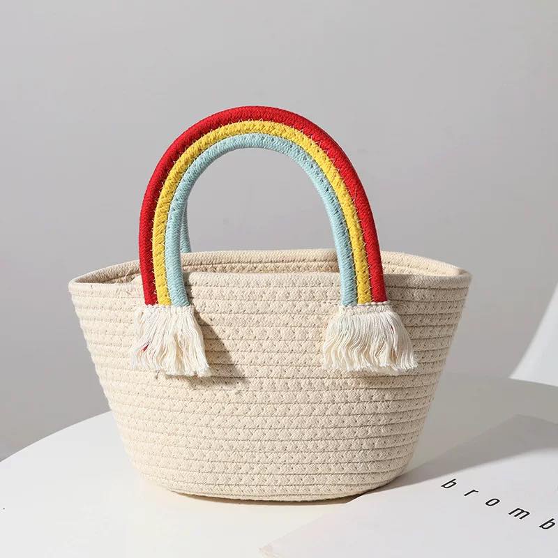 Túi cói cầu vồng xinh xắn dày dặn phù hợp không khí mùa hè đi biển