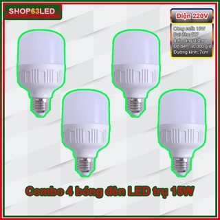 Combo 4 bóng đèn LED trụ tròn 15W - ánh sáng trắng đường kính 7cm (bảo hành 12 tháng - 1 đổi 1)