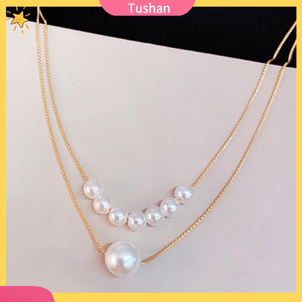 vòng cổ Hai Tầng Đính Ngọc Trai Giả Thời Trang Nhật Hàn Cho Nữ