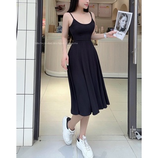 đầm 2 dây dáng xòe, chất thun gân lth