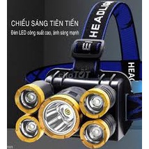 Đèn Pin FREESHIP Đèn Pin Đội Đầu 5 Bóng Cực Sáng Kèm Pin Sạc