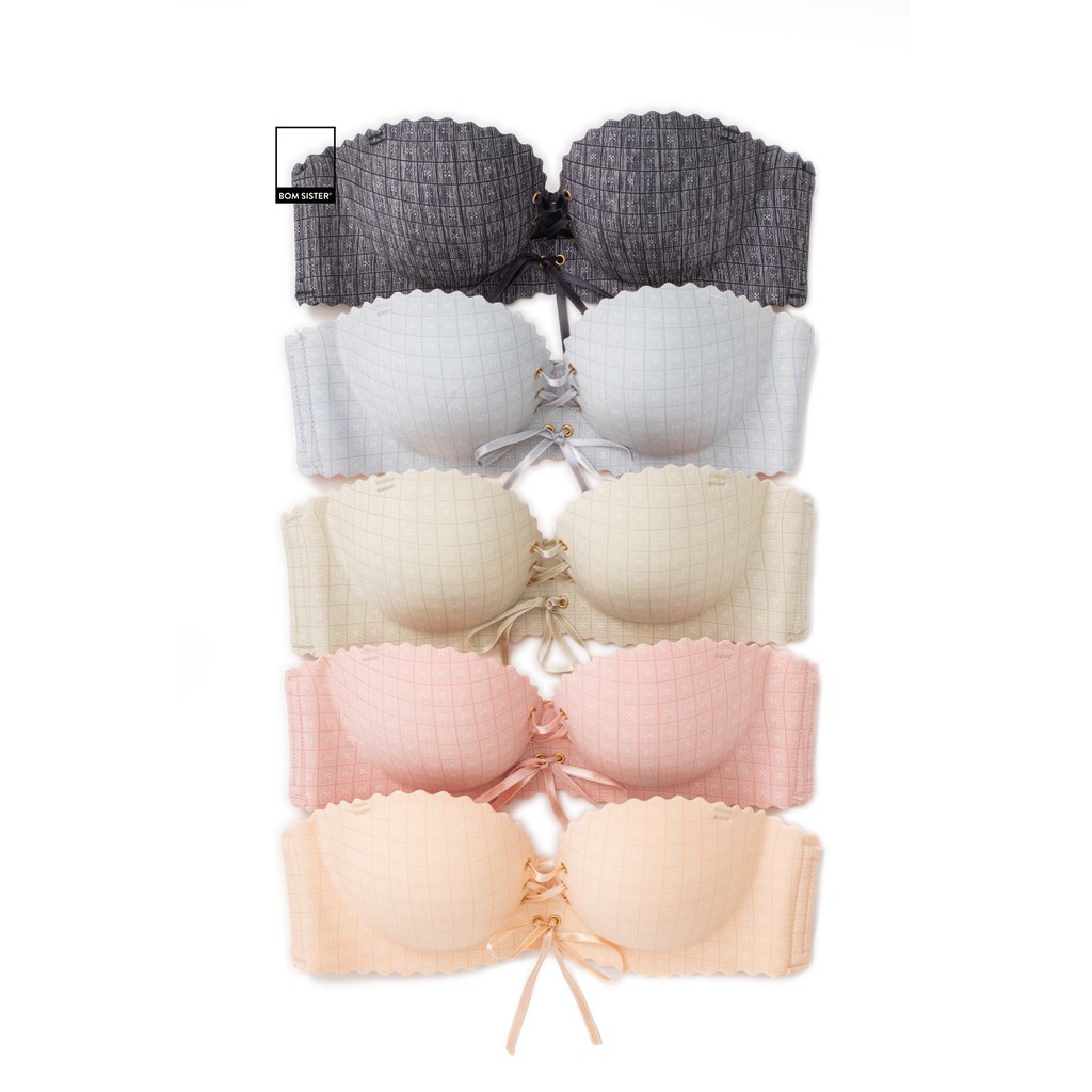 Áo Lót Cup Ngang Mút Bàn Tay Su Đúc Caro Không Gọng Kèm Dây Rút Tạo Khe Chữ V Viền Silicon Chống Tuột BOM SISTER A9970 | BigBuy360 - bigbuy360.vn