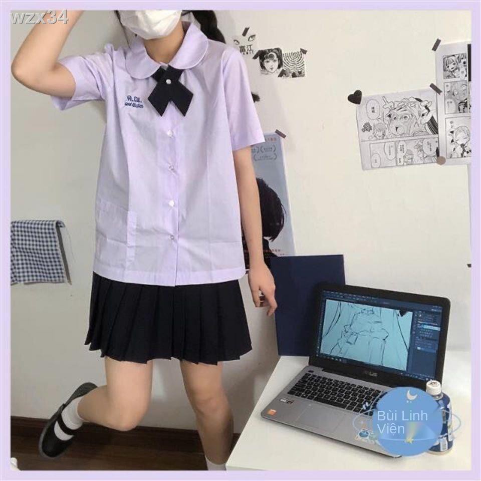 Cổ tròn búp bê áo sơ mi nữ đại học phong cách Thái Lan Đồng phục sinh trường JK màu oải hương ngắn tay tất cả ph