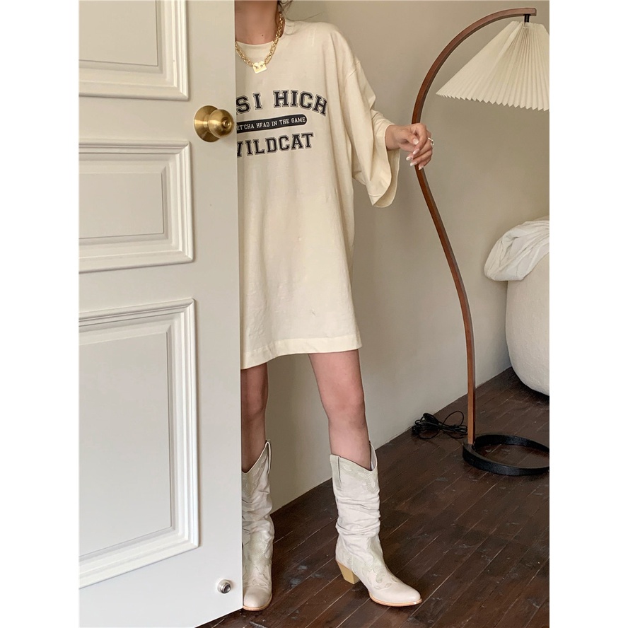 Áo thun tay ngắn cổ tròn in họa tiết chữ giản đơn kiểu Hàn cổ điển dễ phối đồ cho nữ
