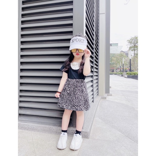 Xả Set áo phối cv beo xkids bé gái 15-25kg