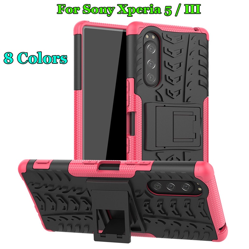 Ốp điện thoại dạng giáp bằng PC TPU bảo vệ chống sốc có giá đỡ cho Sony Xperia 5 J8210 J8270 J9210 / 5 III 6.1"
