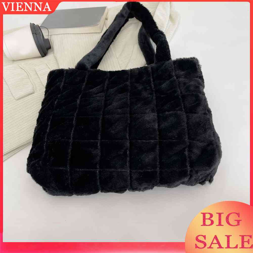 Túi Tote Lông Xù Mềm Mại Có Tay Cầm Thời Trang Thu Đông Cho Nữ