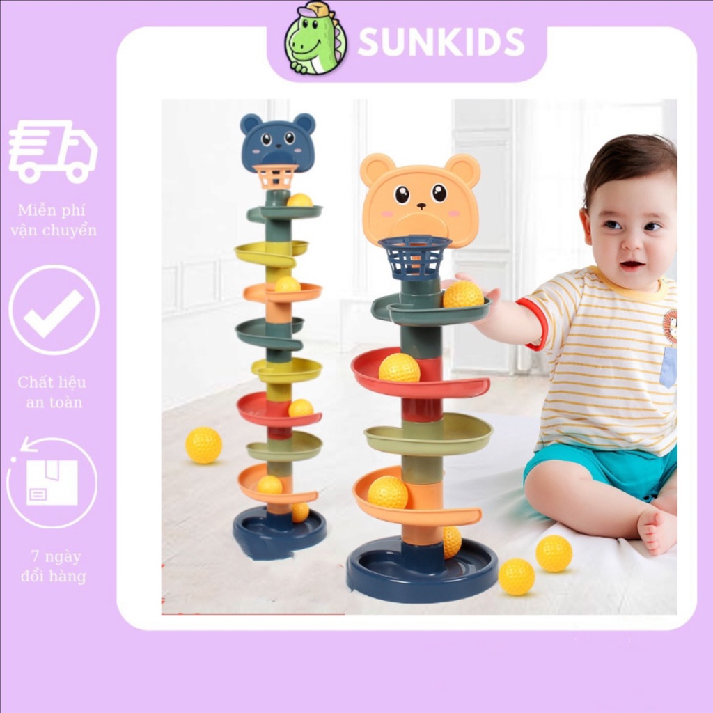 Bộ đồ chơi lắp ghép, lắp ráp cầu trượt thả bóng gấu lắp ghép phát triển tư duy