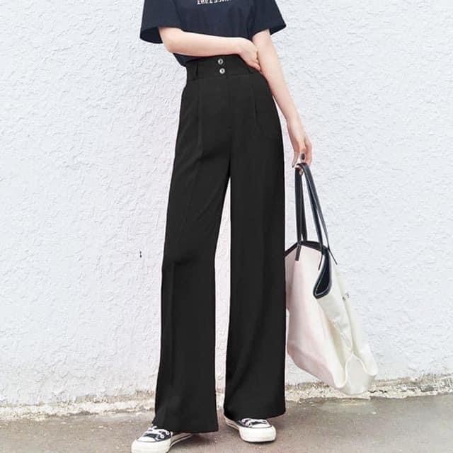 Quần culottes ống rộng quần cạp cao 2 cúc_dài 95_98cm _kèm ảnh thật