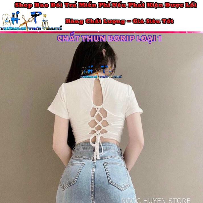 Áo kiểu croptop thun cotton borip đan dây hở lưng mẫu hót thời trang 2020 ་