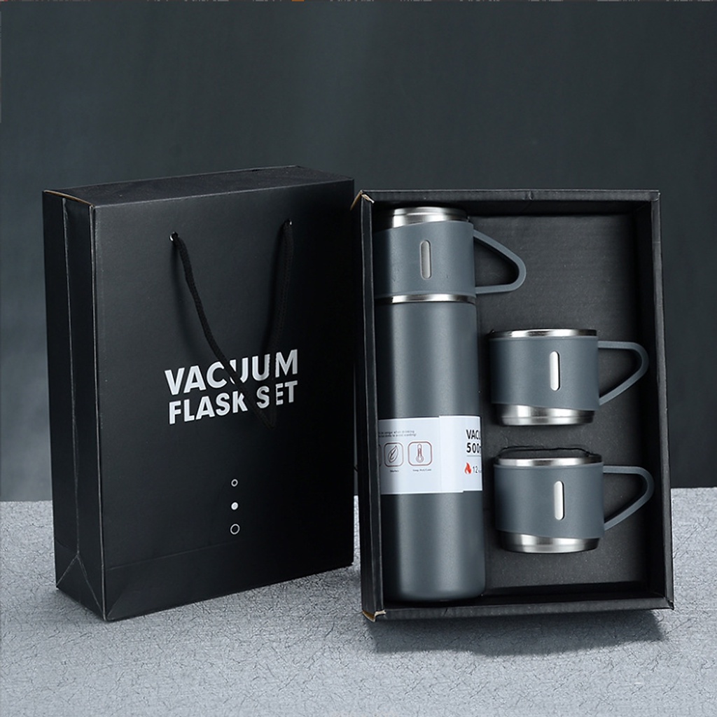 Bộ Bình Giữ Nhiệt Kèm 2 Ly Nước Black Flask3 GiftSet  Màu Ngẫu Nhiên