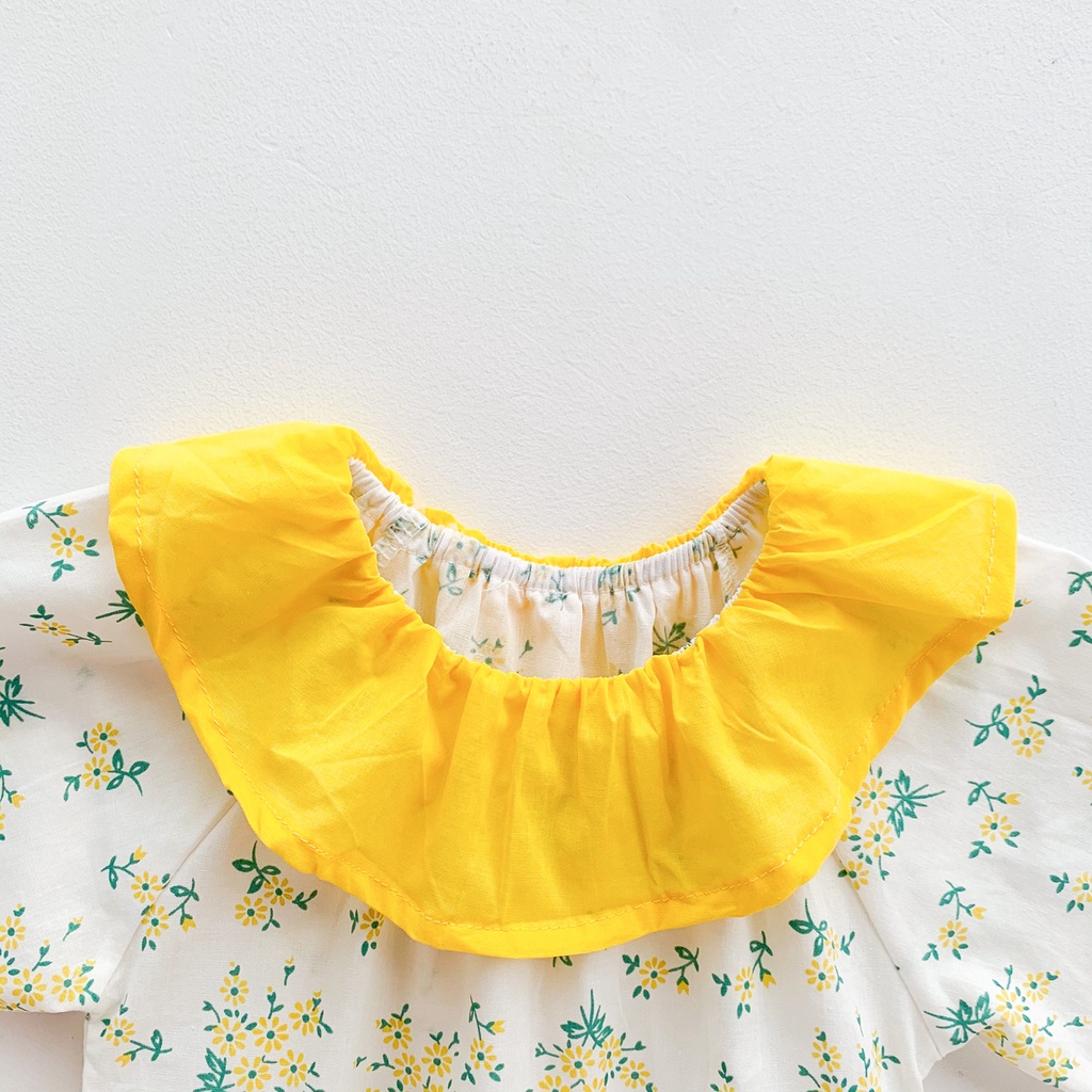 Bộ Áo Liền Quần Tay Dài In Hoa + Mũ Dễ Thương Cho Bé Gái Sơ Sinh