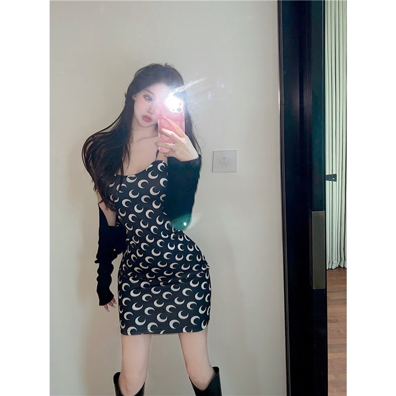 DUNEA Áo Dệt Kim Nữ Trễ Vai In Hình Mặt Trăng Màu Đen 3.8