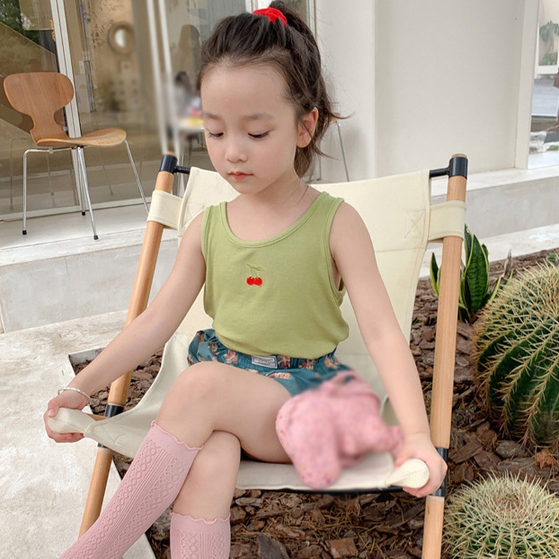 Áo Hai Dây Thêu Hình Cherry Dễ Thương Phong Cách Hàn Quốc Thời Trang Mùa Hè Cho Bé Gái