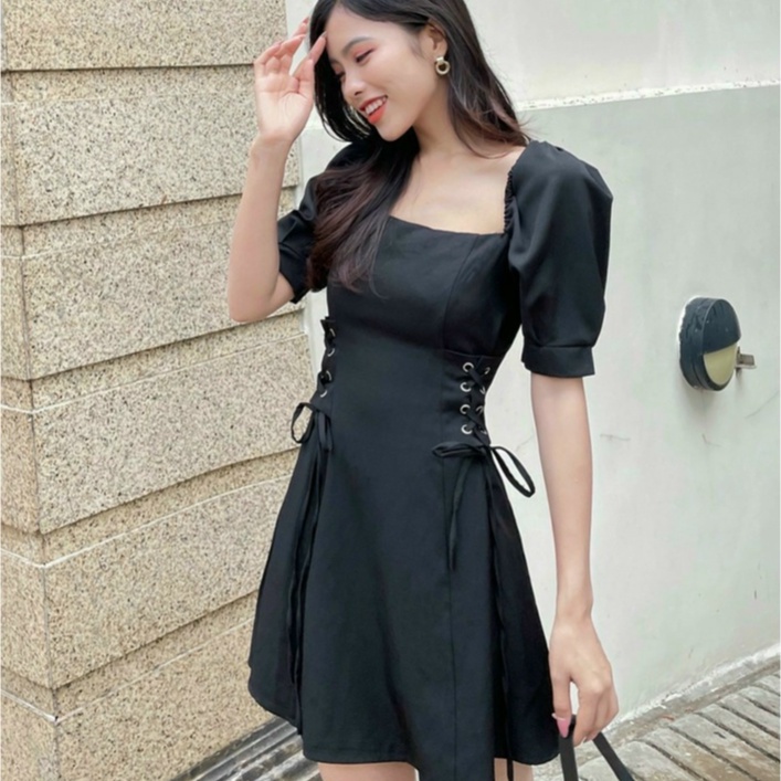 Đầm tiểu thư đan dây eo cực dễ thương phong cách retro cho nàng đi chơi dạo phố dự tiệc sang chảnh