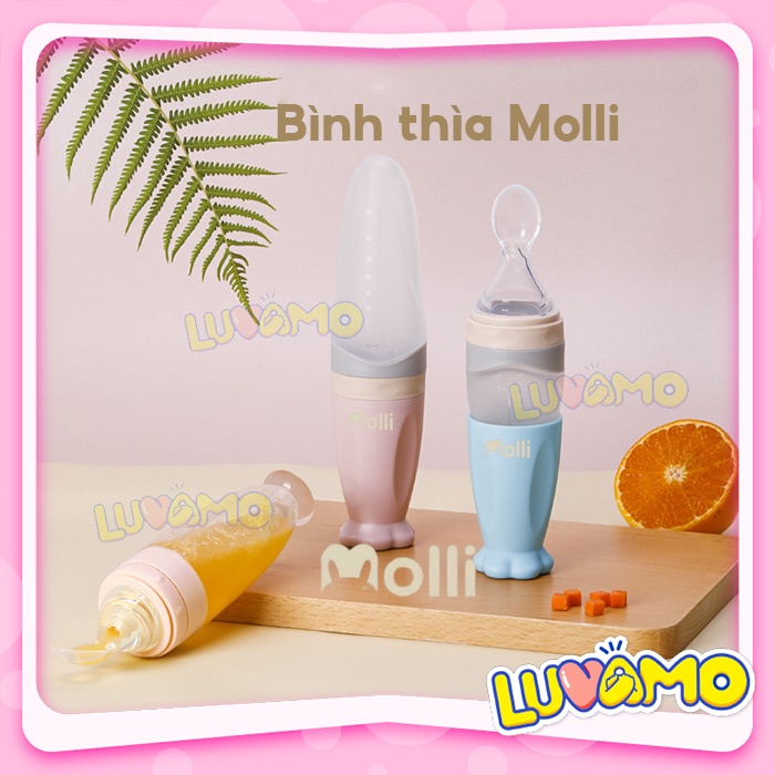 Bình thìa ăn dặm 90ml bón cháo đút bột uống sữa chất liệu silicon an toàn cao cấp Molli DS02