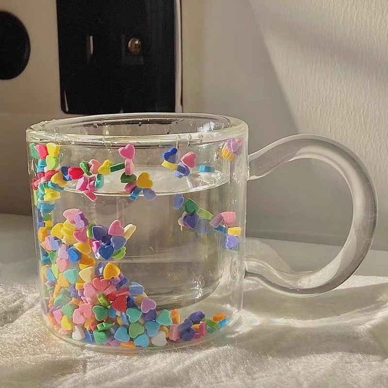 Ly Cốc Thuỷ Tinh 2 Lớp Tim Nhiều Màu - LY1151