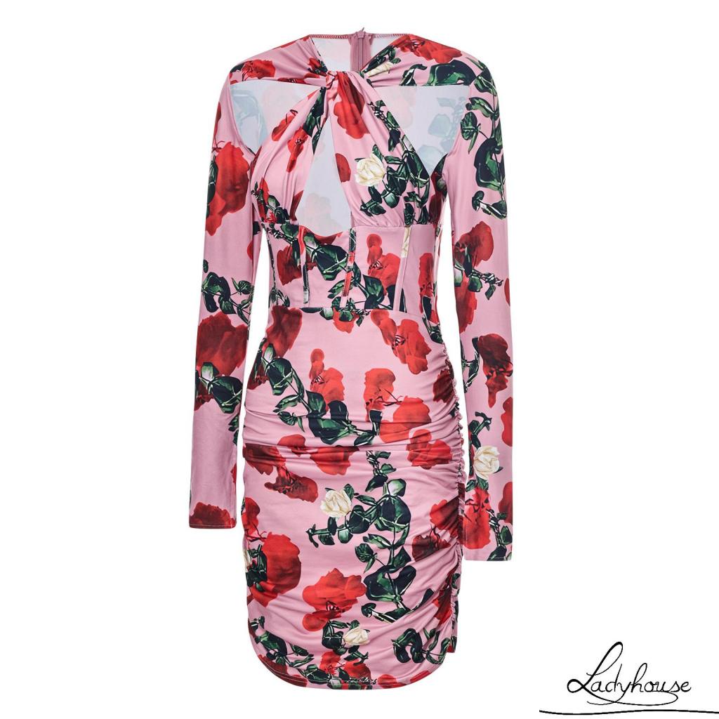 Đầm Dài Tay Màu Trơn / Trơn Họa Tiết Hoa Chéo Thời Trang Cho Nữ