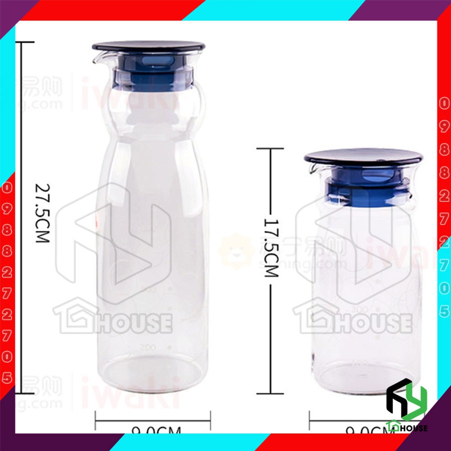 Bình nước thủy tinh cao cấp, bình đựng nước nóng siêu chịu nhiệt IWAKI 600ml - KBT2893BL