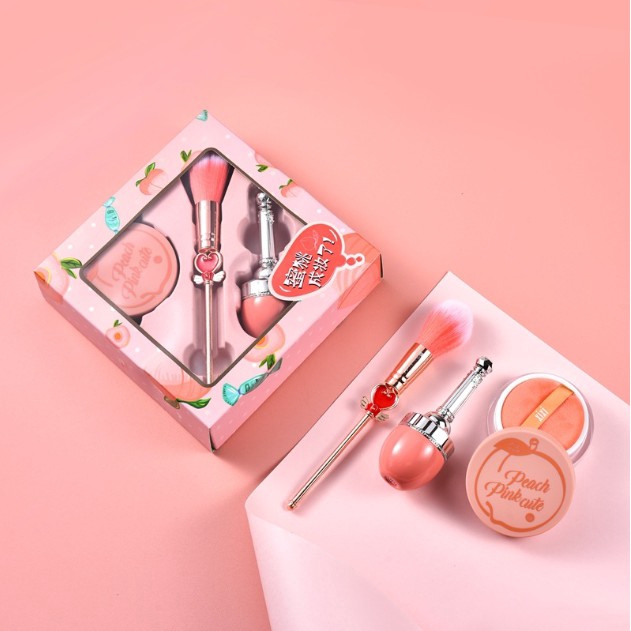 XIXI® Bộ Make Up Peach Heart 3IN1 Girls` Pink Loose Powder Mới Về [Linh Vỹ Authentic]