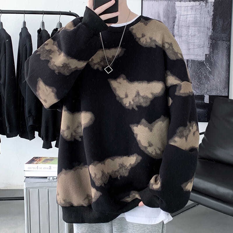 Áo Sweater Cổ Tròn Tay Dài Dáng Rộng Nhuộm Màu Độc Đáo Thời Trang Cho Nam Size M-2XL