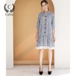 [Mã FASHIONMALLT4 giảm 15% đơn 150k] Đầm nữ suông đuôi cá Callia Jina cổ tàu chữ V (Trắng / Xanh)