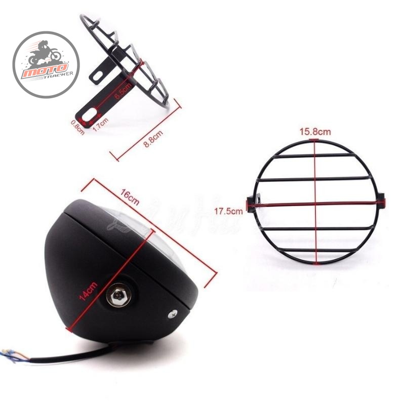 Combo gồm đèn pha xe máy 16cm có lưới bảo vệ kèm bộ pat gắn vào phuộc độ win, gn125, cafe racer