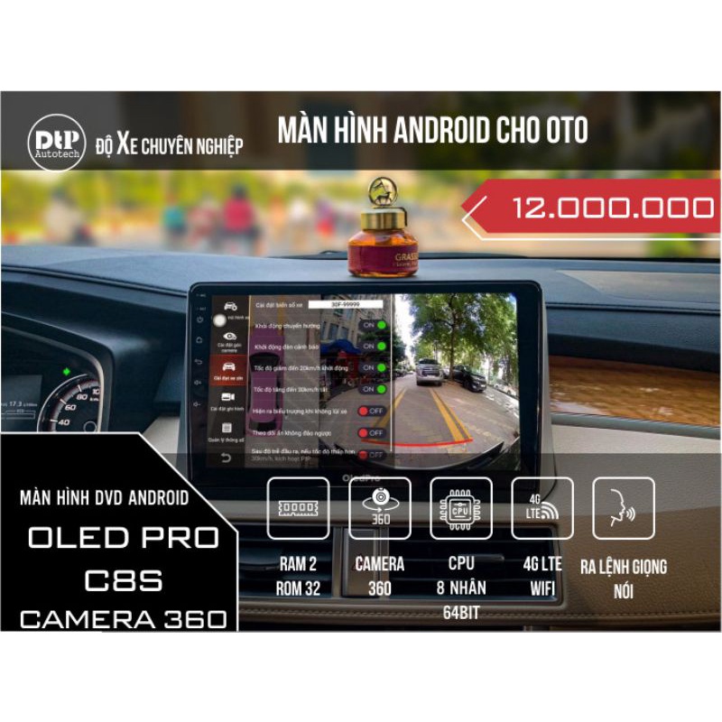 Màn hình android OLED C8S liền cam 360 New theo xe Dmax 2013- 2021 kèm dưỡng và jack zin
