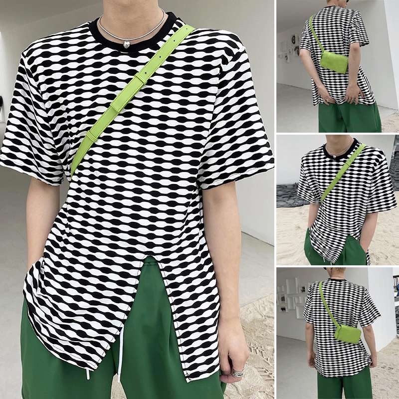 Áo thun INCERUN tay ngắn cổ tròn thiết kế xẻ tà thời trang cho nam