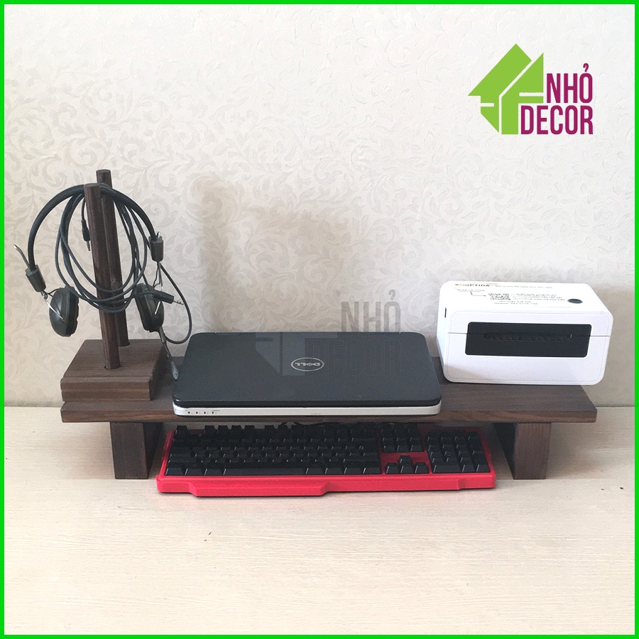 Kệ gỗ để màn hình chân sắt máy tính, laptop cho bàn làm việc, 100% gỗ thông