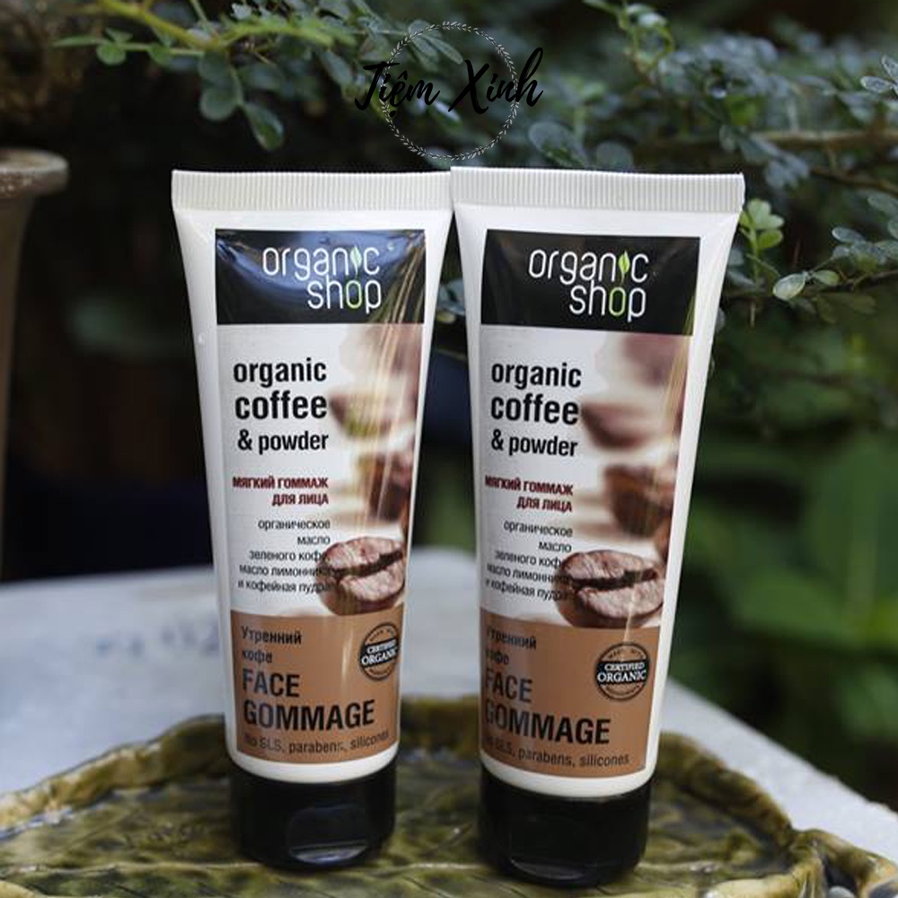 Tẩy Tế Bào Chết Da Mặt Organic Shop Nga Tuýp 75ml Face Gommage Tẩy Da Chết Chiết Xuất Cà Phê Tự Nhiên An Toàn Cho Da Mặ