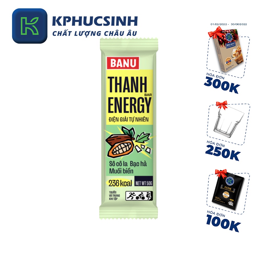 Thanh năng lượng protein Banu vị socola bạc hà muối biển ăn kiêng giảm cân KPHUCSINH - Hàng Chính Hãng