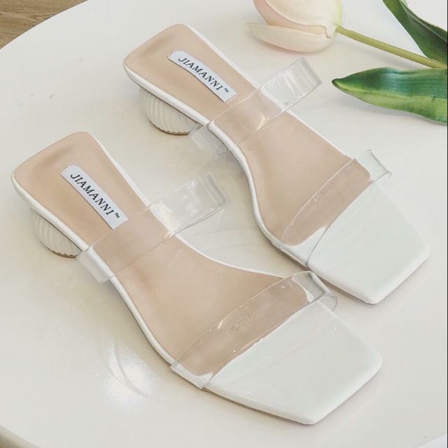 Sandal quai trong gót tròn (2 màu)