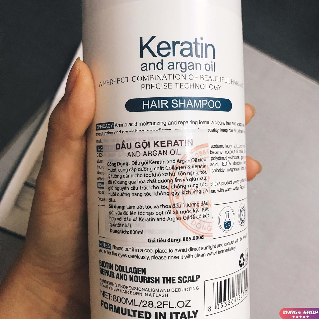 Cặp dầu gội xả Keratin & Argan Oil 800ML | Phục hồi tóc khô xơ Ngăn rụng tóc | Wings Shop