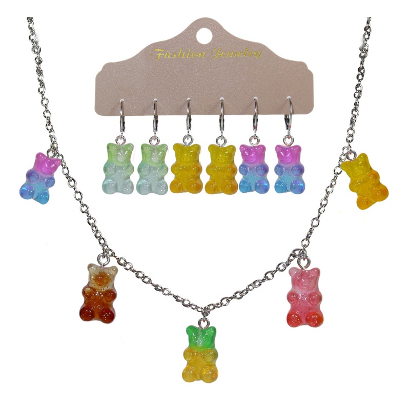 1 Set Bông Tai Hình Gấu Màu Kẹo Ngọt Dễ Thương