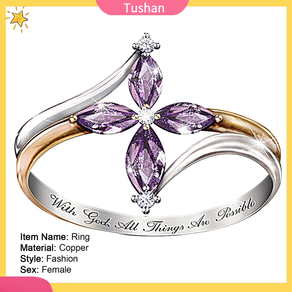 Nhẫn 2 lớp đính đá hình hoa khắc chữ With God All Things Are Possible cho nữ