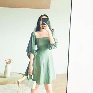 Đầm dạo phố cổ vuông tay lỡ 2 màu (kèm hình thật)