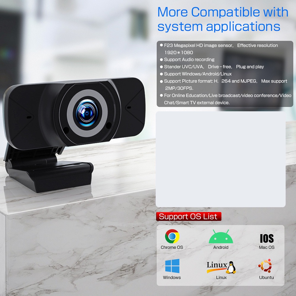 Webcam Kẹp 1080P Màn Hình Tích Hợp Míc - Webcam Máy Tính Hỗ Trợ Học Trực Tuyến, để bàn | BigBuy360 - bigbuy360.vn