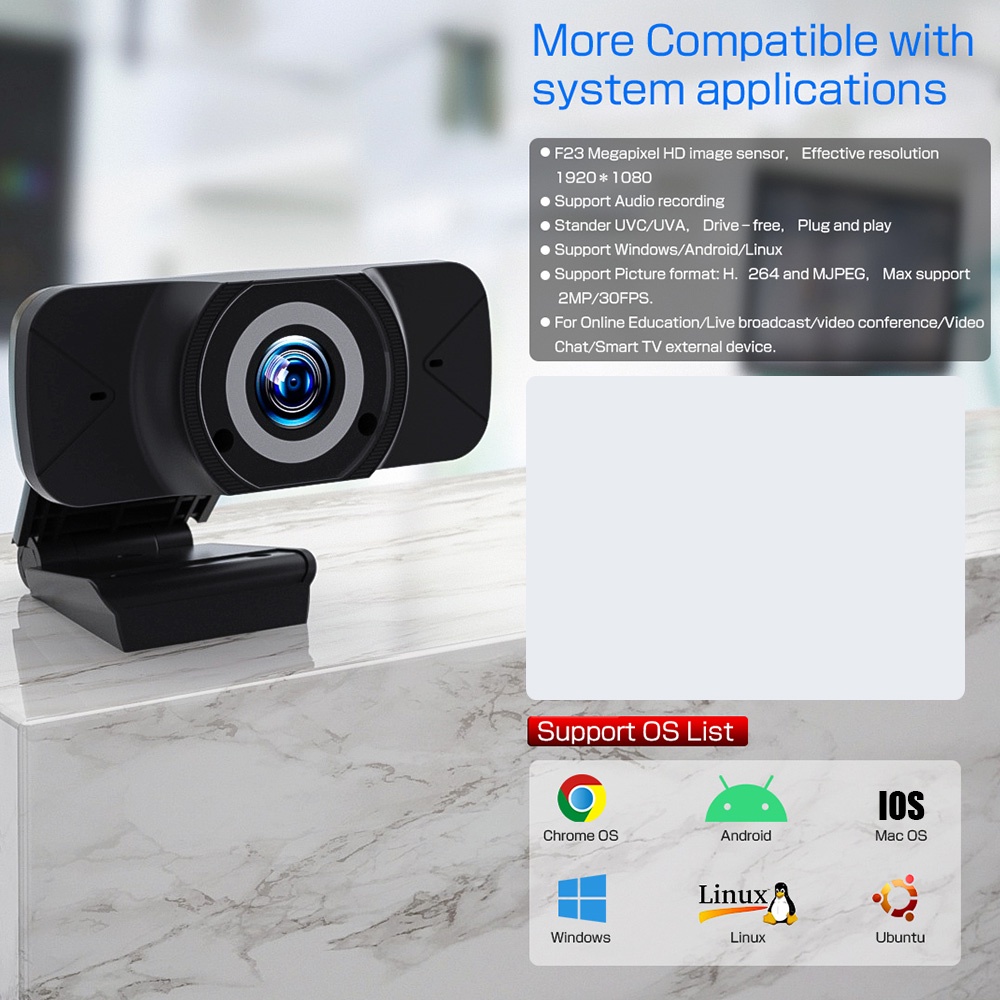 Webcam Kẹp 1080P Màn Hình Tích Hợp Míc - Webcam Máy Tính Hỗ Trợ Học Trực Tuyến, để bàn | WebRaoVat - webraovat.net.vn