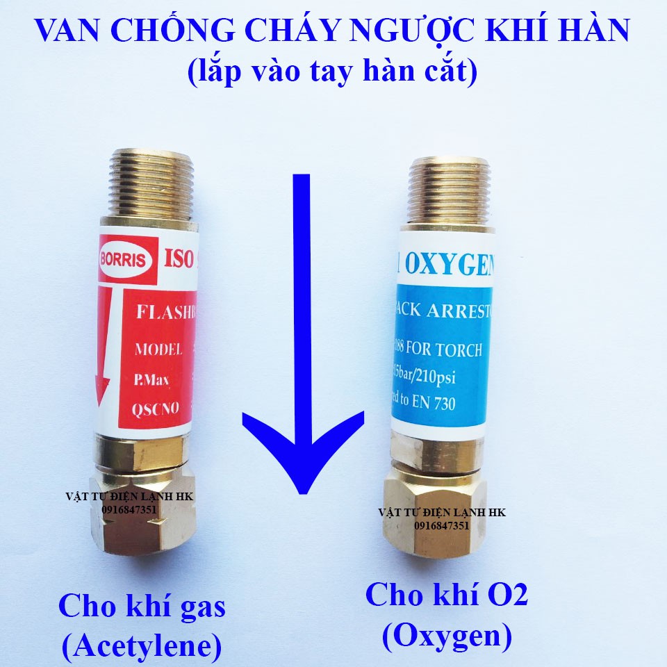 Van chống cháy ngược khí hàn Oxi - Gas 188 - 288 3/8" BORRIS - Valve Boris an toàn gió đá O2 - acetylen