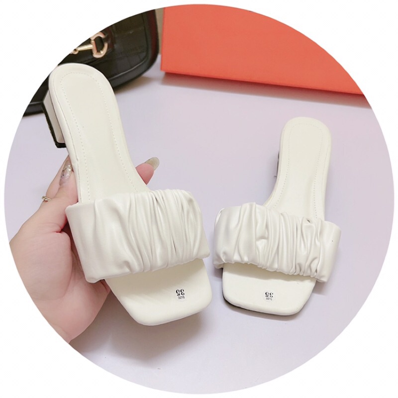 Guốc cao gót quai ngang bèo nhúm gót vuông 4 cm