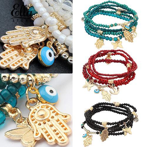 Vòng Tay Chuỗi Hạt Đính Họa Tiết Bàn Tay Hamsa Fatima Cho Nữ