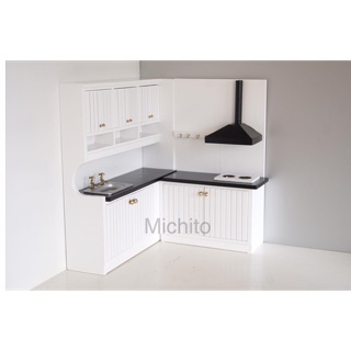 Mô hình bếp góc cho nhà búp bê (các ngăn tủ mở ra được)