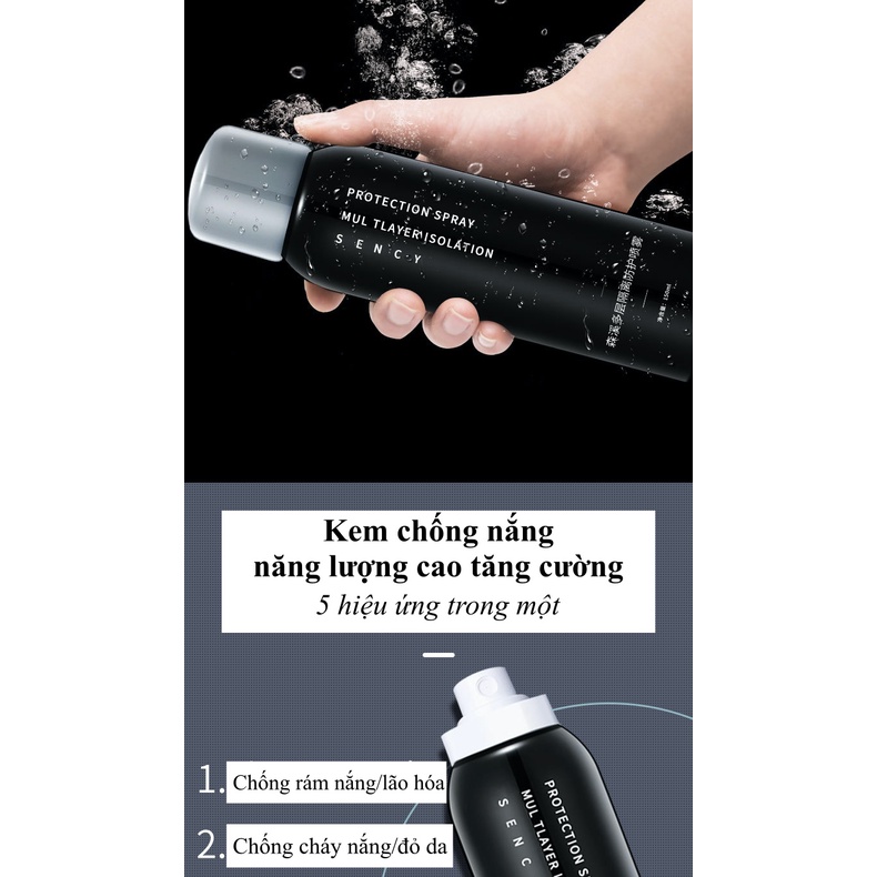 Kem chống nắng cho nam giới SENCY dạng xịt, dùng cho da mặt và toàn thân, dưỡng ẩm, lâu trôi, kiềm dầu 150ml DNT110006