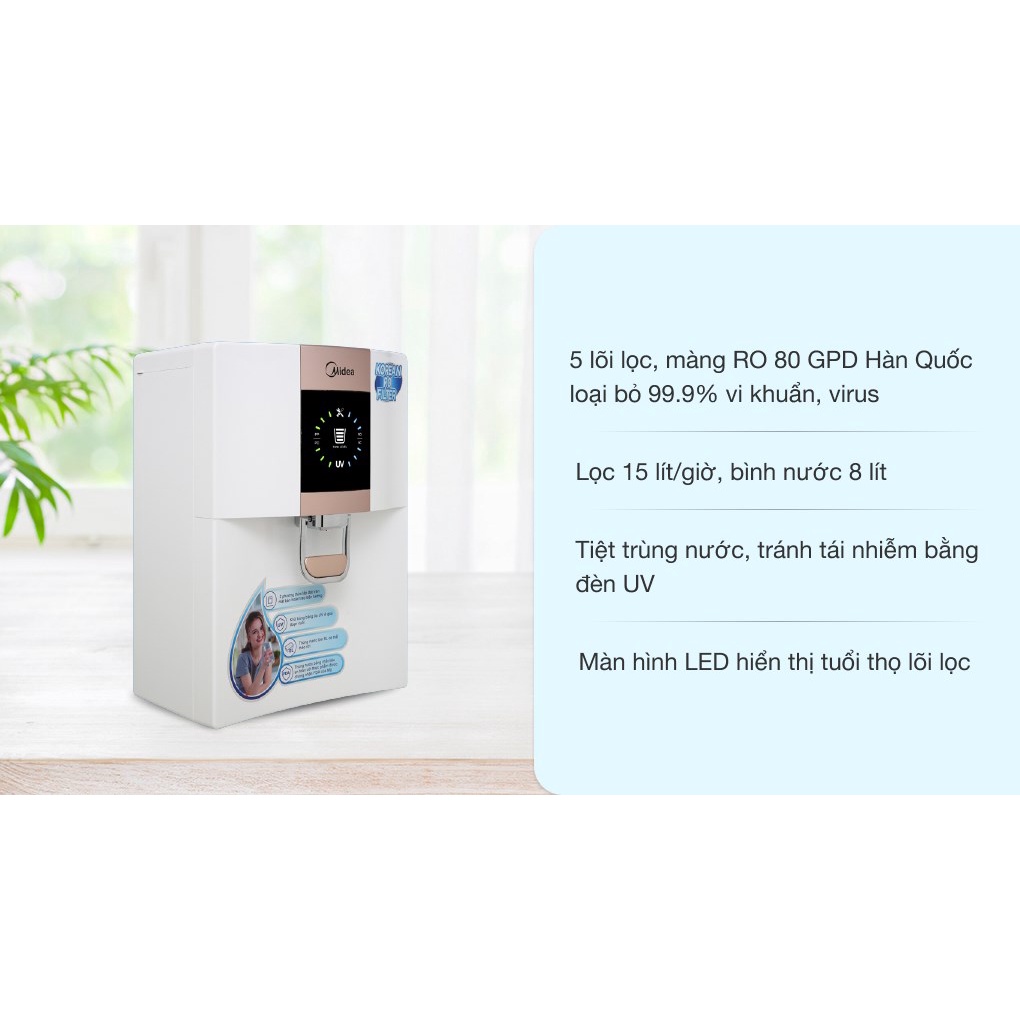 Máy lọc nước RO Midea JN1648T-RO tia UV diệt khuẩn có thể để bàn hoặc treo tường