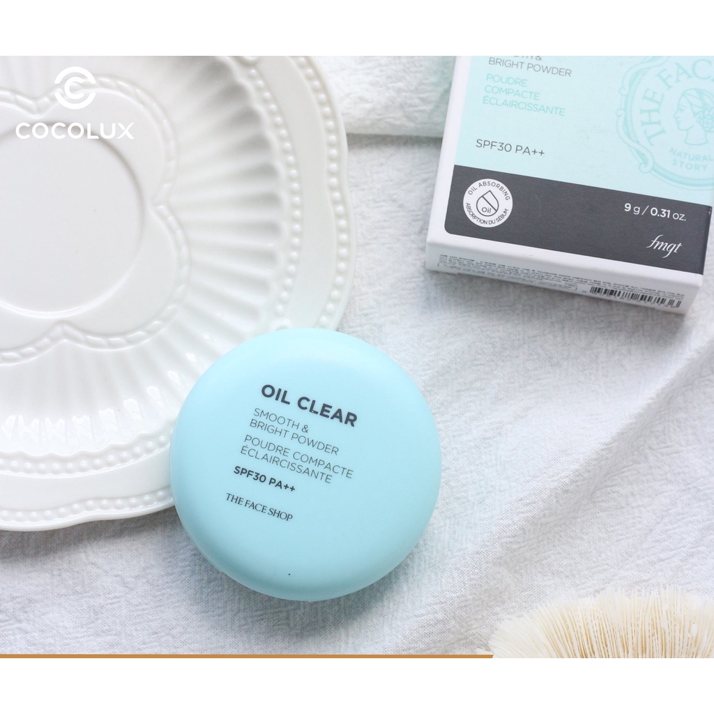Phấn phủ kiềm dầu siêu mịn cho da hỗn hợp da dầu trang điểm The Face Shop Oil Clear Smooth & Bright Powder 9g