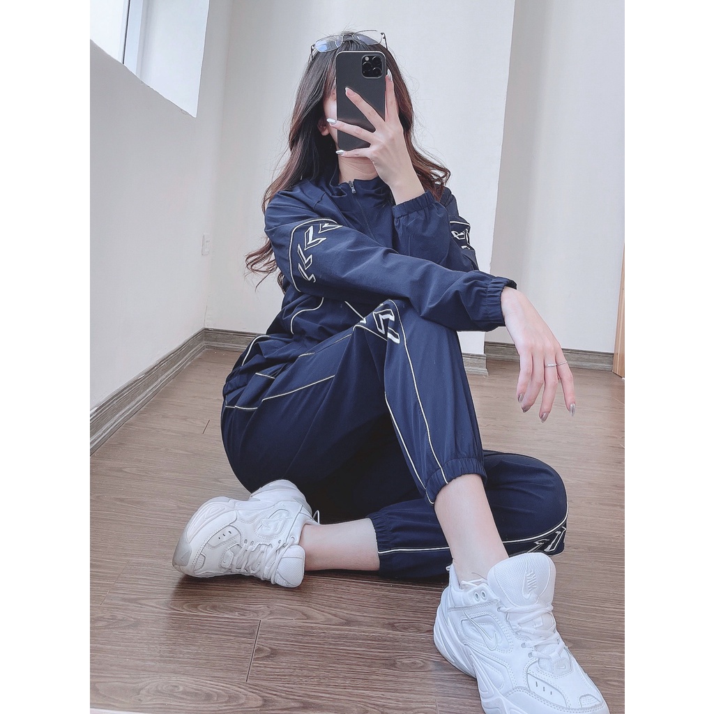 Set bộ gió nữ xanh than 2 lớp ÁO LÓT LƯỚI N//Y, LƯNG SAU IN, NGỰC THÊU VIỀN. LOGO,KHOÁ TÚI QUẦN.