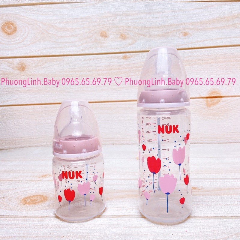 Ảnh thật - Bình sữa báo nóng Nuk premium, bình sữa cảm biến nhiệt Nuk nhựa PP 150ml, 300 ml núm S1-M, S2-M